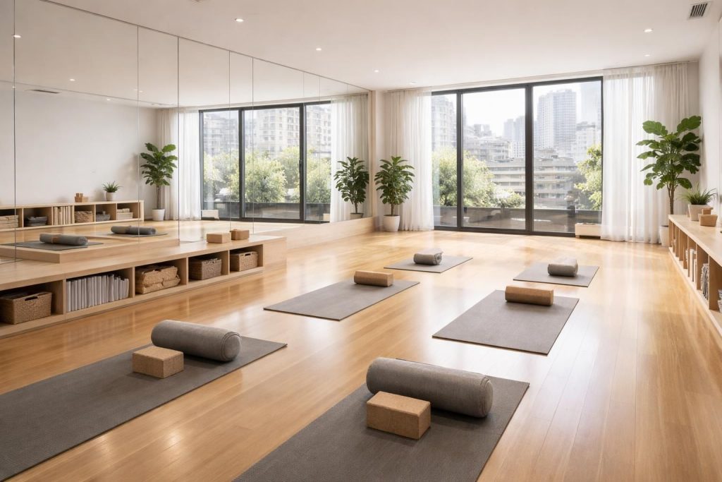 découvrez comment créer un studio de yoga à montréal alliant parquet en bambou, miroirs muraux et solutions de rangement pour un espace zen et fonctionnel.